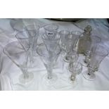 SIX MODERN AIR TWIST STEMMED GLASSES, ETCHED SHERRY GLASSES,