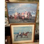 LIMITED EDITION PRINT 352 OF HORSES WITH JOCKEYS UP SIGNED IN PENCIL BY L.