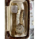 9CT GOLD CASED LADIES WRIST WATCH ON EXPANDING STRAP AND A LADIES TISSOT WRIST WATCH