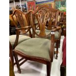 SET OF SIX REPRODUCTION HEPPLEWHITE DESIGN DINING CHAIRS INCLUDING TWO ARMCHAIRS