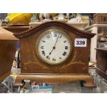 EDWARDIAN MAHOGANY AND MARQUETRY EFFECT MANTLE TIME PIECE