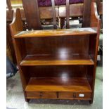MAHOGANY HANGING SHELVES FITTED WITH TWO SHALLOW DRAWERS
