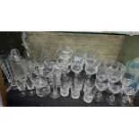 SHELF - GOOD SETS OF BRIERLEY AND STUART DRINKING GLASSES, DECANTERS,