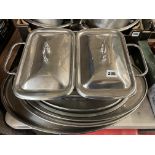 SELECTION OF COMMERCIAL CATERING STAINLESS STEEL OVAL GRADUATED FLATS,