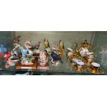 CZECH GILT CAMEO LUSTRE COFFEE SERVICE AND SELECTION OF BIRD FIGURE GROUPS