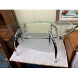 OVAL BEVELLED GLASS TOP CHROME COFFEE TABLE