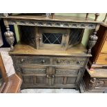 REPRODUCTION OAK LEADED GLAZED COURT CUPBOARD H.134, W.122, D.