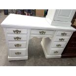 WHITE PAINTED EDWARDIAN KNEEHOLE DRESSING TABLE AND SIMILAR POT CUPBOARD