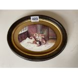 PAINTED PORCELAIN PLAQUE OF HOUNDS SIGNED W.S.