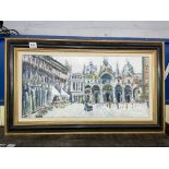 JOHN MARSHALL OIL ON CANVAS OF CONTINENTAL TOWN SQUARE FRAMED 59CM X 29CM APPROX
