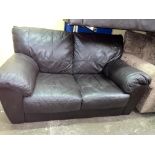 PAIR OF BROWN LEATHER TWO SEATER SOFAS