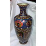 JAPANESE CLOISONNE BALUSTER VASE ON BLUE GROUND