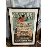 POSTER PRINT OF THE CUNARD LINE FRAMED AND GLAZED