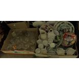 TWO BOXES CONTAINING WOOD & SONS TEA CUPS AND SAUCERS, MINIATURE JUG AND BOWL,
