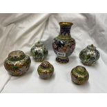 TWO PAIRS OF CLOISONNE ENAMEL TEMPLE JARS AND COVERS,