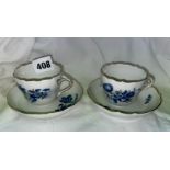 PAIR OF 20TH CENTURY MEISSEN DEUTSCHE BLUMEN TEA CUPS AND SAUCERS