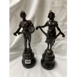 PAIR OF FRENCH SPELTER FIGURES ON WOODEN SOCLES HEIGHT 29CM APPROX