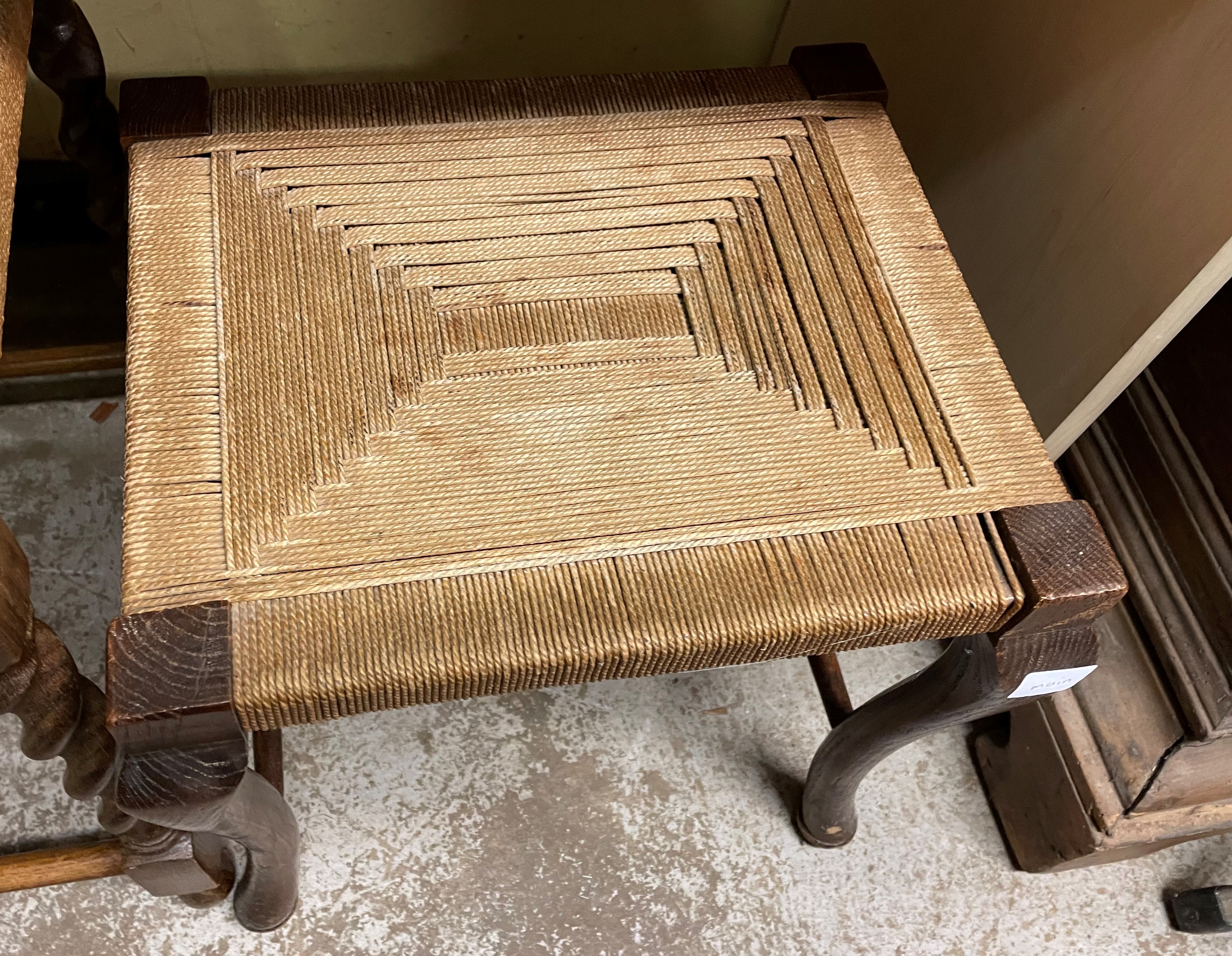 OAK BARLEY TWIST AND RAFFIA STRUNG STOOL AND ONE OTHER - Image 2 of 2
