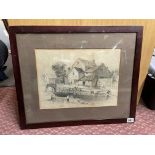 PENCIL SKETCH OF AMBLESIDE MONOGRAMMED WGH DATED 1892 FRAMED AND GLAZED 34CM X 25CM APPROX