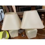 PAIR OF CREAM CERAMIC SQUARE SECTION TABLE LAMPS