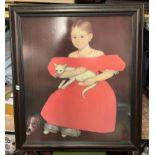 PRINTED PORTRAIT OF A GIRL WITH A CAT FRAMED 60CM X 70CM APPROX