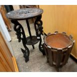 CARVED EBONISED CIRCULAR TABLE AND PLANTER TROUGH