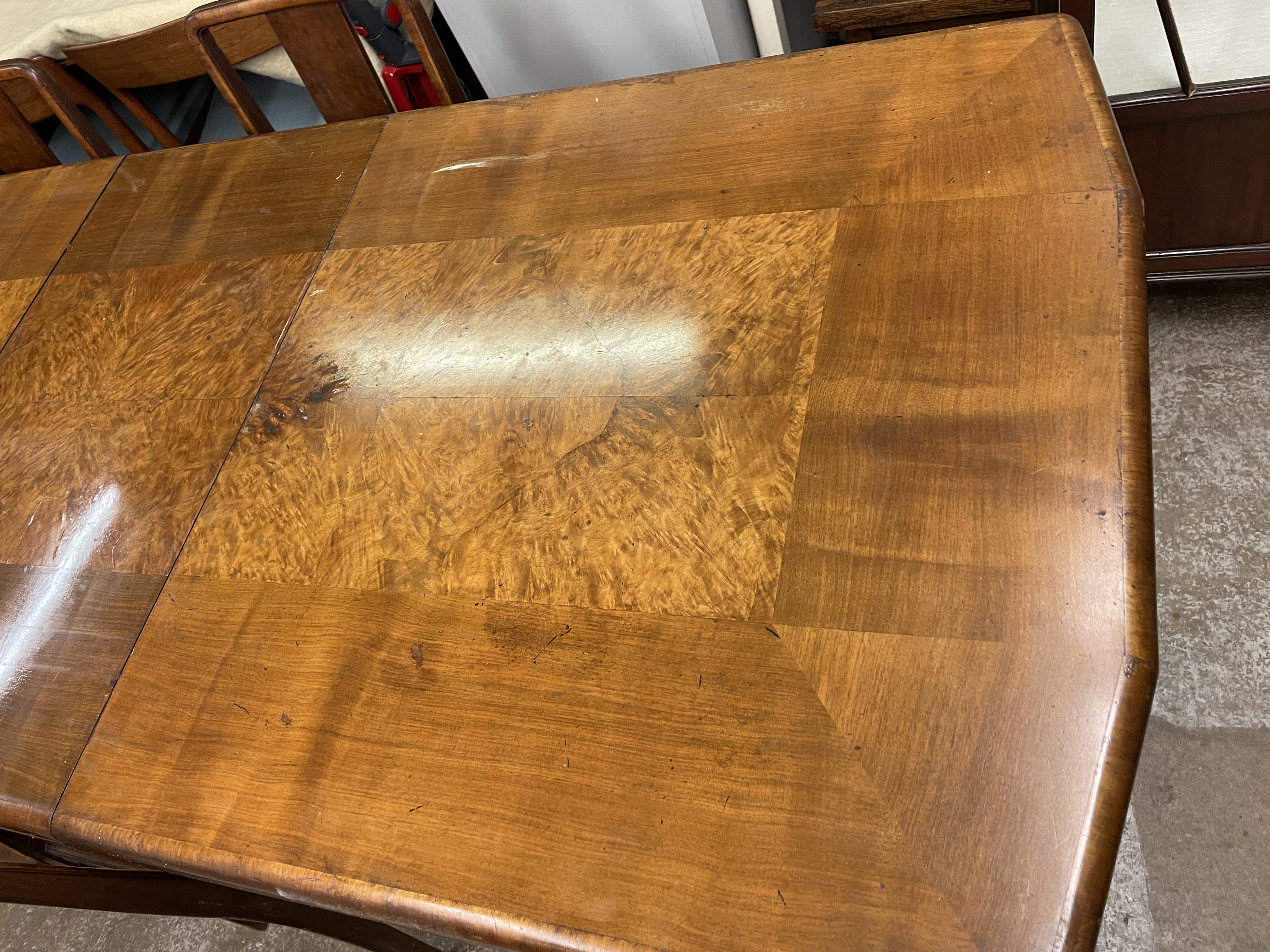 ART DECO GEOMETRIC WALNUT AND BURR WALNUT DINING ROOM SUITE IN THE MANOR OF HILLE INCLUDING - Image 2 of 5