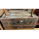 IRON AND WOODEN BANDED TRUNK
