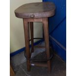 ROBERT THOMSON MOUSEMAN OF KILBURN VINTAGE HIGH STOOL WITH IRON FOOT RAIL 78.