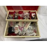 BOX OF COSTUME JEWELLERY INCLUDING SILVER FILIGREE , BUTTERFLY ENAMEL AND PAVE SET BROOCHES,