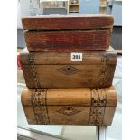 TWO VICTORIAN WALNUT AND TUMBRIDGE WARE BANDED WORK BOXES A/F