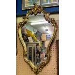 GILDED CARTOUCHE SHAPED MIRROR 70CM X 43CM APPROX
