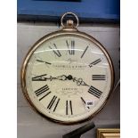 GAMBRILL & PERRY QUARTZ WALL CLOCK IN THE FORM OF A POCKET WATCH 42CM HEIGHT APPROX