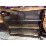 1960S TEAK GLAZED SLIDING DOOR DWARF CABINET