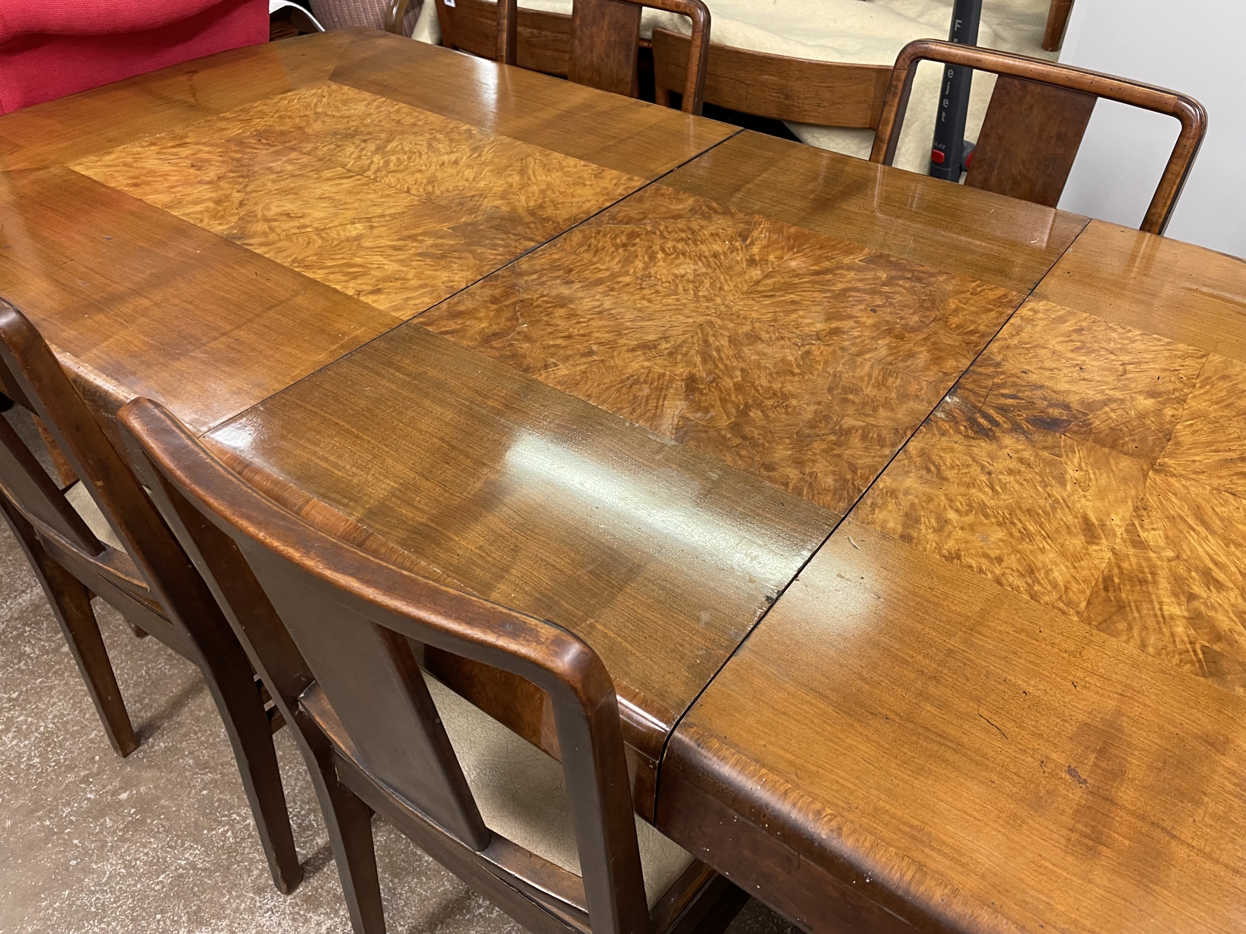 ART DECO GEOMETRIC WALNUT AND BURR WALNUT DINING ROOM SUITE IN THE MANOR OF HILLE INCLUDING - Image 3 of 5