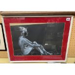 INK AND GOUACHE OF A SEATED FEMALE NUDE SIGNED KAY CALCUTT F/G 49CM X 33CM APPROX