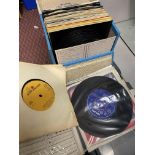 SMALL BOX AND BINDER OF 45 RPM SINGLES FROM THE 50S AND 60S