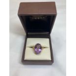 9CT GOLD AMETHYST CLAW SET RING SIZE J/K 3.