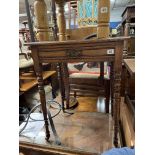 LATE VICTORIAN OAK SIDE TABLE ON RING TURNED TAPERED LEGS