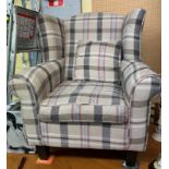 CONTEMPORARY CHEQUERED UPHOLSTERED ARMCHAIR