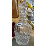 GOOD QUALITY CUT GLASS TRIPLE RING MALLET DECANTER WITH MUSHROOM STOPPER
