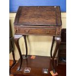 SMALL OAK BUREAU ON CABRIOLE LEGS