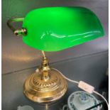 GREEN SHADED BRASS BANKERS STYLE DESK LAMP