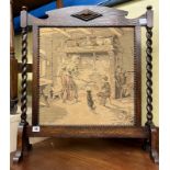 OAK BARLEY TWIST TAPESTRY FIRE SCREEN AND SMALL OPEN BOOKCASE