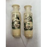 PAIR OF PAINTED AND DECORATED MINIATURE ROULEAU VASES 7.