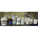 SHELF OF ROYAL COMMEMORATIVE CUPS, MUGS, AND TANKARDS, BEAKERS,