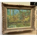 OIL ON CANVAS HEAVILY TEXTURED WOODLAND LANDSCAPE IN IMPRESSIONIST STYLE, SIGNED CHRIS,