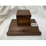 TEAK DESK INKWELL WITH PLAQUE MADE FROM HMS IRON DUKE JUTLAND 1916