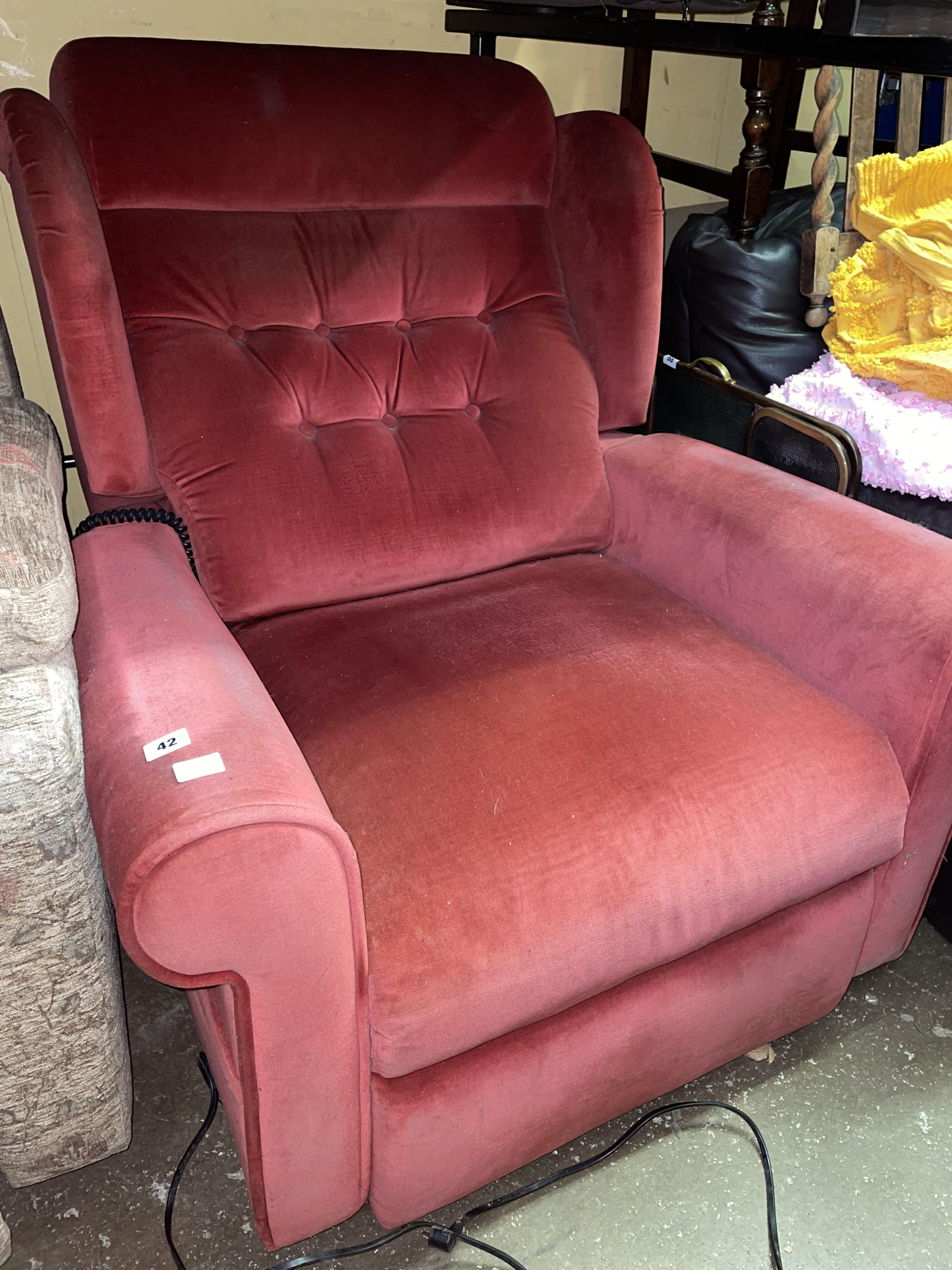 RED BUTTONED UPHOLSTERED ELECTRIC RECLINING ARMCHAIR