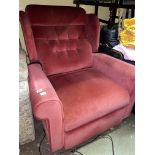 RED BUTTONED UPHOLSTERED ELECTRIC RECLINING ARMCHAIR